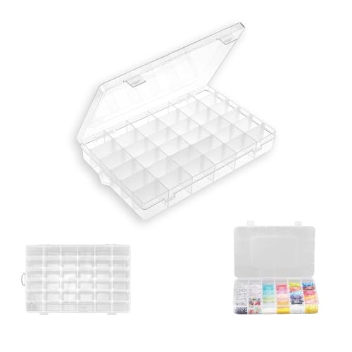 36 Gitter Sortierbox Sortierboxen Für Kleinteile Transparent, stapelbar, mit 36 verstellbaren Fächern, zur Aufbewahrung von Perlen, Knöpfen, Angelhaken, Schrauben, Nägeln, Ohrringen etc. von Half Forest