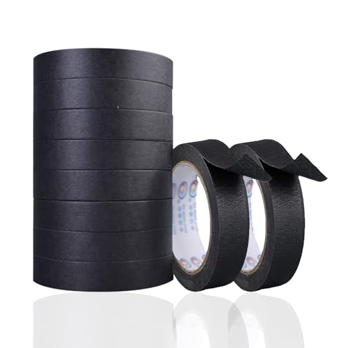 10 Rollen Masking Tape Malerband Beschreibbare Deko Klebeband Abdeckband Malerkrepp Tape 15mm X 20m, für DIY Handwerk Scrapbooking Drafting Kunstbedarf für Kinder (Schwarz) von Half Forest