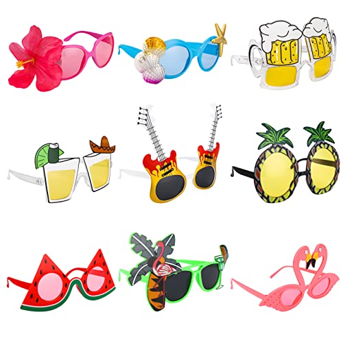 9 Paar Hawaii Party Sonnenbrille Set Lustige Partybrille Hawaiianische Brille Party Photo Booth Requisiten für Sommerparty, Strand Thema Kostümzubehör Foto Requisiten von Halinuia