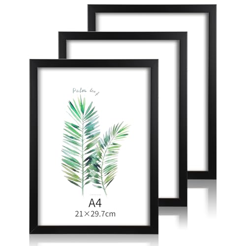 Halinuia 3 Pack Bilderrahmen A4 (21x30cm), Bilderrahmen Holz, Fotorahmen mit Acrylglas, Rahmen A4 Photo Frame Wandmontierbar für Fotos, Bilder, Poster (Schwarz) von Halinuia