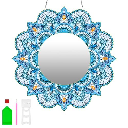 Halinuia 5D Diamond Painting Spiegel, Geschenke Mädchen Kinder Kosmetikspiegel Mirror Zimmer Wand Deko Make-up Spiegel Rund Bastelset Mädchen 6-12 Jahre Geburtstagsgeschenk für Mädchen 5-12 Jahre von Halinuia