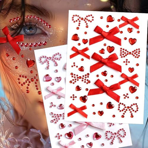 2 Blätter Glitzersteine Selbstklebend Bogen Herz Selbstklebende Glitzersteine Gesicht Klebesteine zum Basteln Rot Rosa Strasssteine Selbstklebend Glitzer Sticker Glitzer Steine zum Bekleben Scrapbook von Hallaway