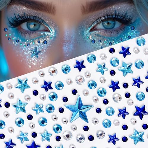 6 Blätter Glitzersteine Gesicht Sterne Blau Strasssteine Selbstklebend Klebesteine zum Basteln Glitzer Sticker Sterne Glitzersteine Selbstklebend Gesicht Glitzer Aufkleber Strasssteine zum Kleben von Hallaway