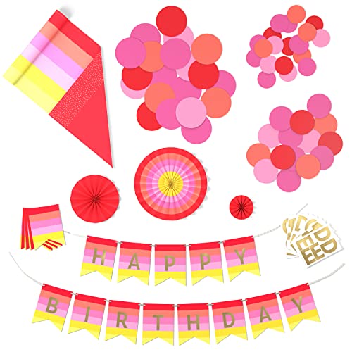 Crayola Hallmark Color Pop Party-Dekorationsset – Rot, Orange, Rosa, Gelb (personalisierbares Banner, wendbarer Tischläufer, Papierfächer, Papierpunkte) für Geburtstage, Feiertage, Feiertage von Hallmark