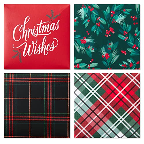 Hallmark 10,2 cm Geschenkkartenhalter (rot und grün kariert, Stechpalme, Christmas Wishes", schwarz und rot kariert), kleine Geschenkboxen für Geschenkkarten von Hallmark