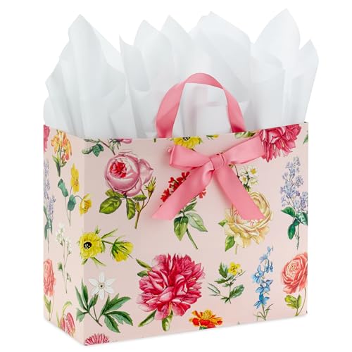 Hallmark 25,4 cm große Muttertagsgeschenktüte mit Seidenpapier (Vintage-Blumenmuster mit rosa Schleife) für Ostern, Brautpartys, Abschlussfeiern, neue Mütter von Hallmark