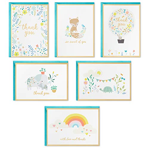 Hallmark Baby Shower Dankeskarten Sortiment Tiere und Blumen (24 Karten mit Umschlägen für Baby Junge oder Baby Mädchen) Elefant, Fuchs, Kaninchen von Hallmark