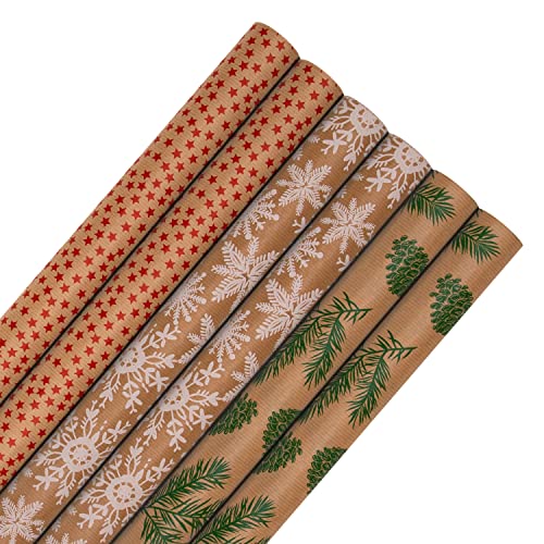 Hallmark Geschenkpapier für Weihnachten, Kraftpapier, 6 Rollen in 3 Designs von Hallmark