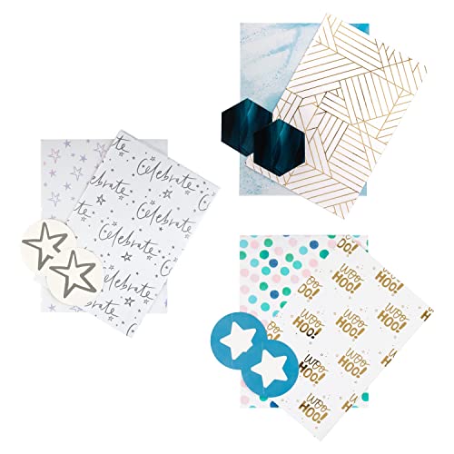 Hallmark Geschenkpapier und Etiketten-Set für mehrere Anlässe, 2 Papierbögen und 2 Geschenkanhänger in 6 modernen Designs von Hallmark