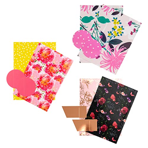 Hallmark Geschenkpapier und Etiketten-Set für mehrere Anlässe, 2 Papierbögen und 2 Geschenkanhänger in Blumen-Designs von Hallmark