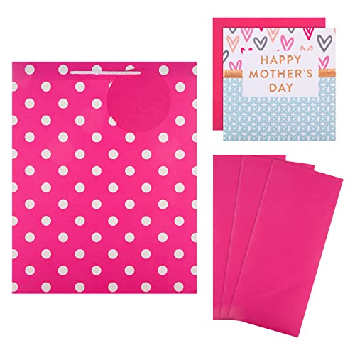 Hallmark Geschenkpapier und Kartenpaket zum Muttertag – 1 große Geschenktüte, 1 leere Muttertagskarte und 3 rosa Seidenpapierbögen in modernen Designs, Rosa & Weiß von Hallmark