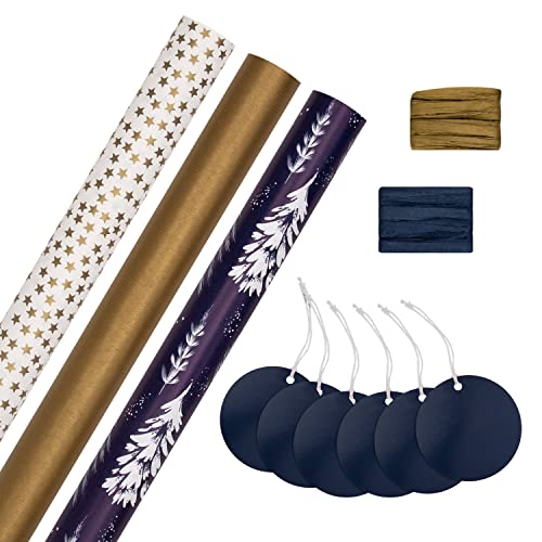 Hallmark Kompendium für Weihnachtsgeschenke, Blau und Gold, 3 Rollen Papier in Designs mit 6 passenden Etiketten, 2 Bastband, marineblaues Kompendium Hallmark Kompendium für Weihnachtsgeschenke, Blau und Gold, 3 Rollen Papier in Designs mit 6 passenden Etiketten, 2 Bastband, marineblaues Kompendium von Hallmark