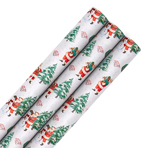 Hallmark Traditionelles Geschenkpapier-Set mit Weihnachtsmann-und-Baum, 3 Rollen in 1 festlichem Design, Weihnachtsmann und Baum. von Hallmark