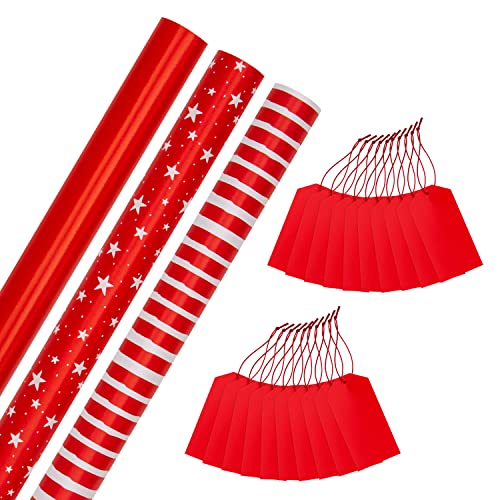 Hallmark Geschenkpapier und Geschenkanhänger, Rot, 3 Rollen Papier, 3 Designs mit 2 Packungen mit 10 einfarbigen roten Geschenkanhängern Hallmark Geschenkpapier und Geschenkanhänger, Rot, 3 Rollen Papier, 3 Designs mit 2 Packungen mit 10 einfarbigen roten Geschenkanhängern von Hallmark