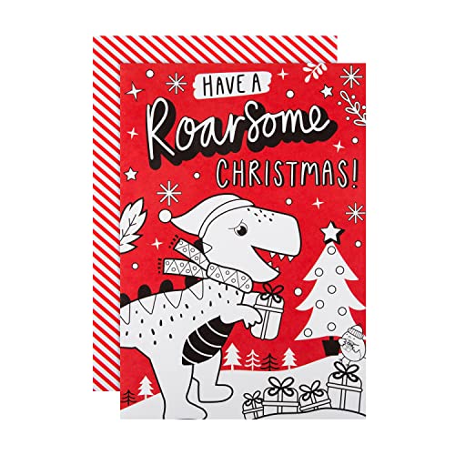 Hallmark Weihnachtskarte für Kinder – Fun Crayola Dinosaurier Roarsome Color In Design mit ausklappbarem Banner von Hallmark