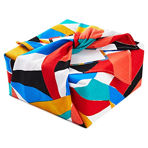 Hallmark Wiederverwendbare Geschenkpapier aus Stoff (1 Bogen: 66 x 66 cm, rot, gelb, blau, schwarz, abstrakt) für Geburtstage, Abschlussfeiern, Babypartys, Feiertage von Hallmark