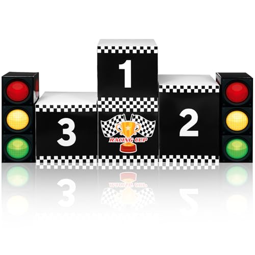 Halloscume 6-teiliges großes Rennparty-Dekorationsset, 4-teiliges Rennpodium und 2-teilige Ampelbox, Auto-Themen-Geburtstagsmittel, Auto-Party-Dekoration, Geschenk-Box (30 cm) von Halloscume