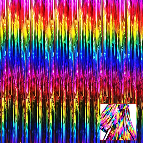 4 Stück Regenbogenfolien-Fransenvorhang-Hintergrund, 9 m x 18 m bunte metallische Lametta-Folien-Fransen-Luftschlangen für Party, Fotoautomaten-Requisiten, Geburtstag, 2022 Abschluss-Dekoration 4 Stück Regenbogenfolien-Fransenvorhang-Hintergrund, 9 m x 18 m bunte metallische Lametta-Folien-Fransen-Luftschlangen für Party, Fotoautomaten-Requisiten, Geburtstag, 2022 Abschluss-Dekoration von HalloweenDecorate