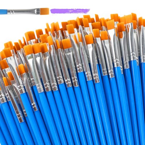 Halobios 100-teiliges Pinselset, Flache Nylon Acrylfarben Pinsel für Erwachsene und Kinder, eignen Sich für Ölgemälde, Aquarell, Körpermalerei, Keramikmalerei, Zeichnen und Künstlerbedarf. von Halobios
