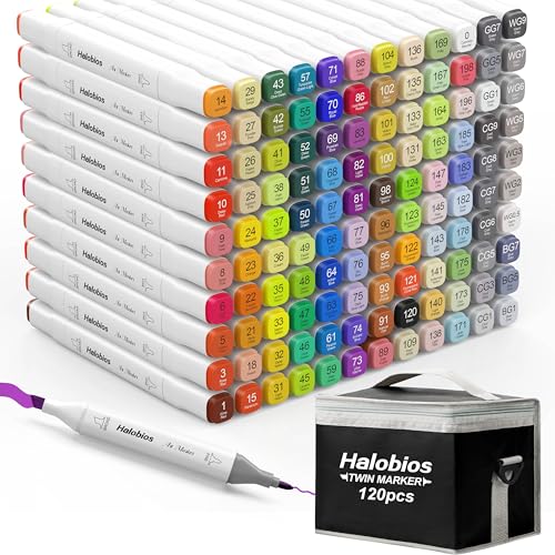 Halobios Alkoholmarker Set 120 Farben, Twin Tip Marker mit Schnell Trocknender, Lebendige Alkohol Tinte, Inkl. Tragetasche | Für Zeichnen, Manga, Design, Malerei – Künstler marker für Erwachsene Halobios Alkoholmarker Set 120 Farben, Twin Tip Marker mit Schnell Trocknender, Lebendige Alkohol Tinte, Inkl. Tragetasche | Für Zeichnen, Manga, Design, Malerei – Künstler marker für Erwachsene von Halobios