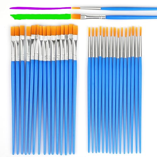 Halobios 30-teiliges Pinselset, 15 Flache und 15 runde Nylon Acrylfarben Pinsel für Erwachsene und Kinder, eignen Sich für Ölgemälde, Aquarell, Körpermalerei, Keramikmalerei und Künstlerbedarf. von Halobios