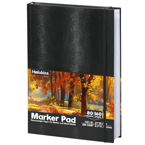 Halobios A4-Skizzenbuch für Künstler, Hardcover, 120 lb/200 GSM, sehr dickes Papier, professioneller Marker-Zeichenblock für Alkoholmarker, Graffiti, Skizzieren, Porträt, 80 Bögen / 160 Seiten von Halobios