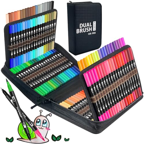 Halobios Dual Brush Pen Set, Filzstifte 120 Farben Pinselstifte Marker Aquarell Stifte Für Kinder und Erwachsene, Ausgestattet mit Schwarzer Tragetasche Lagerbasis von Halobios