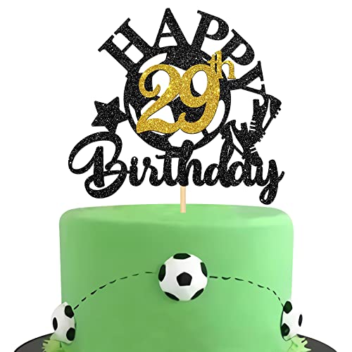 Halodete Fußball Happy 29th Birthday Cake Topper - Sport Thema 29. Geburtstag Kuchen Dekor - Fußball Geburtstag Party Dekorationen für Jungen Mädchen - Glitzer Schwarz (29.) von Halodete