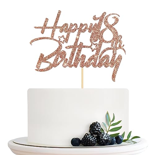 Halodete Kuchendekoration zum 18. Geburtstag, 18 Jahre, für Jungen und Mädchen, Party-Kuchendekorationen – Roségold-Glitzer (18. Geburtstag) von Halodete