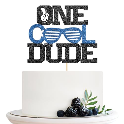 Halodete One Cool Dude Cake Topper, Boy 1st Birthday Cake Topper, Gender Reveal, Happy Birthday Boss Party Cake Decorations Blue Glitter von Halodete