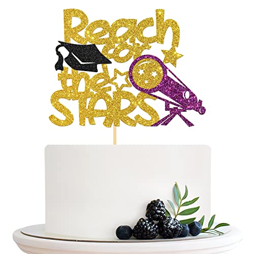 Halodete Reach for the Stars Kuchendekoration – Congrats Grade Kuchendekoration – Senior Abschlussfeier Party Dekorationen Zubehör, Glitzer Gold von Halodete
