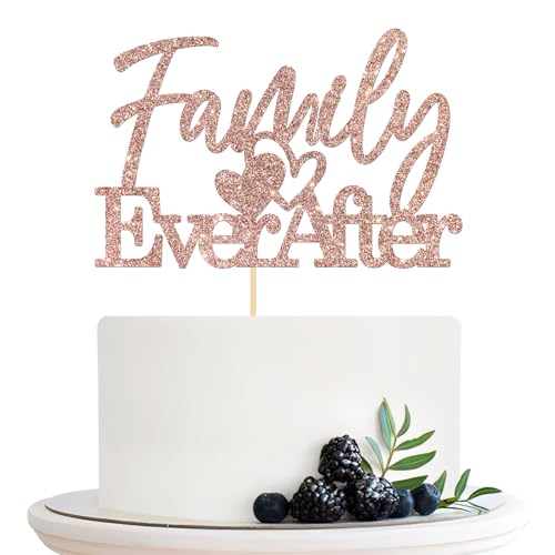Tortenaufsatz mit Aufschrift "Family Ever After", für Zuhause, Familientreffen, Party-Kuchendekoration, süßes Zuhause, Happy Adoption Day, Babyparty, Hochzeit, Geburtstag, Party-Dekorationen, Zubehör von Halodete