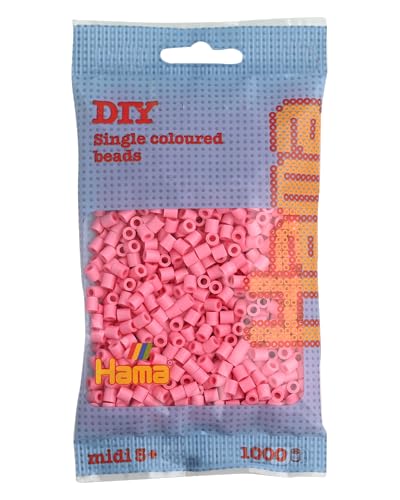 Hama Perlen 207-06 Bügelperlen Beutel mit ca. 1.000 Midi Bastelperlen mit Durchmesser 5 mm in Rosa, kreativer Bastelspaß für Groß und Klein von Hama