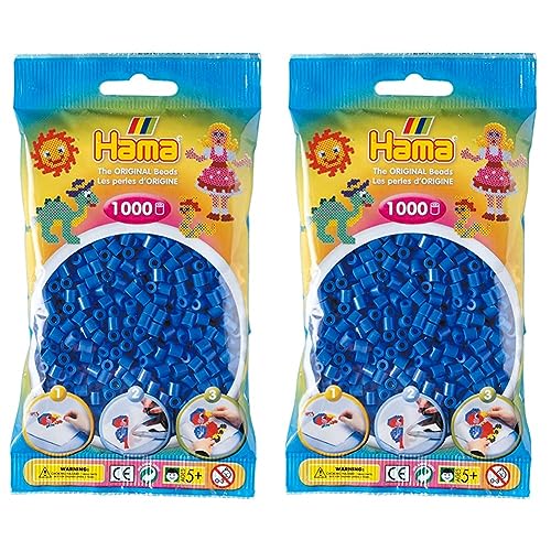 Hama Perlen 207-09 Bügelperlen Beutel mit ca. 1.000 Midi Bastelperlen mit Durchmesser 5 mm in Hellblau, kreativer Bastelspaß für Groß und Klein (Packung mit 2) von Hama Perlen