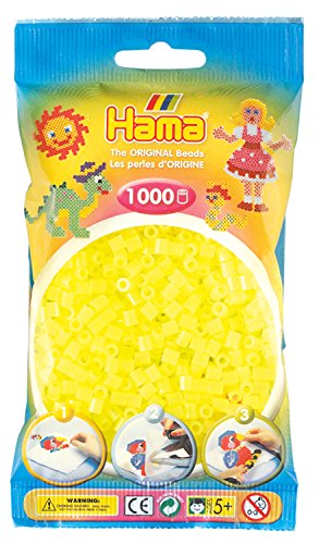 Hama Perlen 207-34 Bügelperlen Beutel mit ca. 1.000 Midi Bastelperlen mit Durchmesser 5 mm in Neon Gelb, kreativer Bastelspaß für Groß und Klein von Hama Perlen