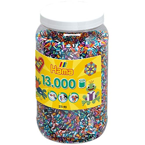 Hama Perlen 211-90 Bügelperlen XXL Dose mit ca. 13.000 bunte Midi Bastelperlen mit Durchmesser 5 mm im gestreiften Mix, kreativer Bastelspaß für Groß und Klein von Hama