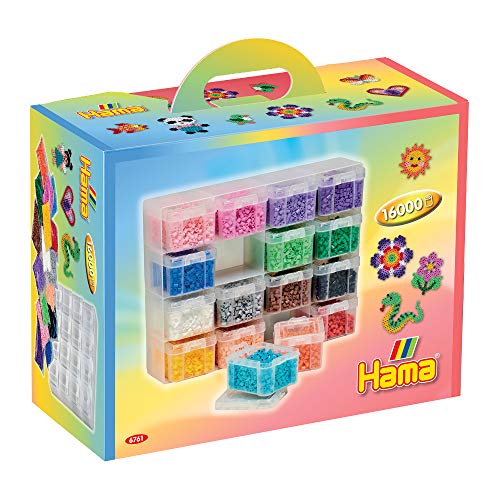 Hama Perlen 6761 Set mit großer Sortierbox und ca. 16.000 bunten Midi Bügelperlen mit Durchmesser 5 mm, ca. 22 x 28 x 8,5 cm, 16 Fächer auf 4 Ebenen, kreativer Bastelspaß für Groß und Klein Hama Perlen 6761 Set mit großer Sortierbox und ca. 16.000 bunten Midi Bügelperlen mit Durchmesser 5 mm, ca. 22 x 28 x 8,5 cm, 16 Fächer auf 4 Ebenen, kreativer Bastelspaß für Groß und Klein von Hama