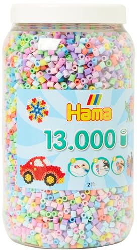 Hama Perlen 211-50 Bügelperlen-Dose mit ca. 13.000 Midi Bastelperlen mit Durchmesser 5 mm im Pastell-Mix, kreativer Bastelspaß für Kinder und Jugendliche, Klein von Hama Perlen