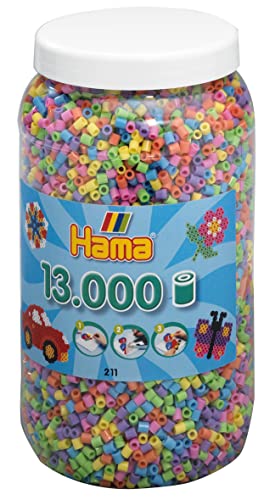 Hama Perlen 211-50 Bügelperlen-Dose mit ca. 13.000 Midi Bastelperlen mit Durchmesser 5 mm im Pastell-Mix, kreativer Bastelspaß für Kinder und Jugendliche, Klein von Hama Perlen