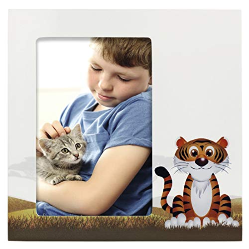 Hama Baby und Kinder Bilderrahmen Tiger Liam für Foto-Größe 10 x 15 cm (Fotorahmen aus Holz (MDF) mit Tiger-Motiv, zum Aufstellen und Aufhängen, Echtglas) weiß von Hama