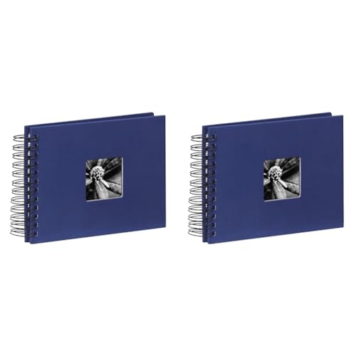 Hama Fotoalbum 24x17 cm (Spiral-Album mit 50 schwarzen Seiten, Fotobuch mit Pergamin-Trennblättern, Album zum Einkleben und Selbstgestalten) blau (Packung mit 2) von Hama