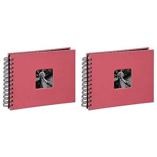 Hama Fotoalbum 24x17 cm (Spiral-Album mit 50 schwarzen Seiten, Fotobuch mit Pergamin-Trennblättern, Album zum Einkleben und Selbstgestalten) flamingo-rot/-rosa (Packung mit 2) von Hama
