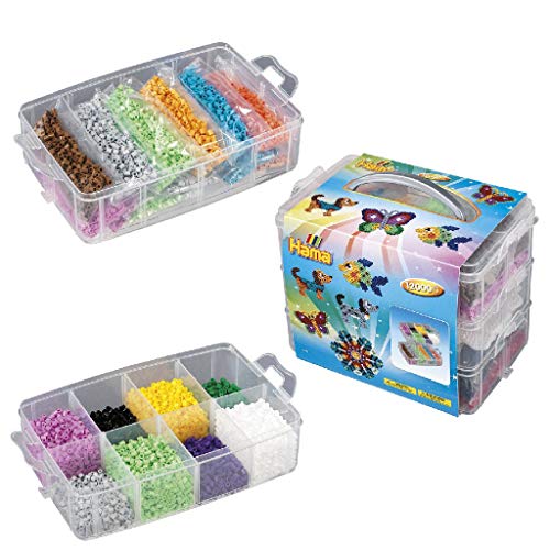 Hama Perlen 6751 Set große Box mit ca. 12.000 bunten Midi Bügelperlen mit Durchmesser 5 mm, ca. 24 x 18 x 15 cm, 3 Stiftplatten, inkl. Bügelpapier, kreativer Bastelspaß für Groß und Klein von Hama