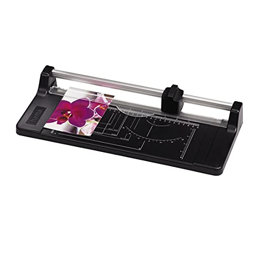 Hama Papierschneider mit Rollklinge (Schneidemaschine mit 5 Blatt Schneidleistung, Schneidegerät bis DIN A4, Rollenschneidemaschine für Papier, Folie und Fotos) schwarz von Hama
