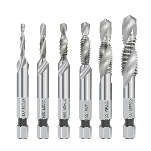 1PC/2PCS/6PCS/7PCS Sechskantschaftgewindebohrer Kombinierter Gewindebohrer und Bohrer Spiralnut HSS-Gewindegewindebohrer Gewindeschneidwerkzeug(6pcs) von Hameate