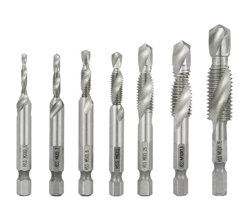 1PC/2PCS/6PCS/7PCS Sechskantschaftgewindebohrer Kombinierter Gewindebohrer und Bohrer Spiralnut HSS-Gewindegewindebohrer Gewindeschneidwerkzeug(7pcs) von Hameate