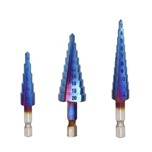 1PC/3PCS Metallbohrer HSS Nano Blau beschichteter Stufenbohrer Bohrwerkzeuge HSS Metall Holz Loch Stufenkegelbohrer(3pcs No.1 Set) von Hameate