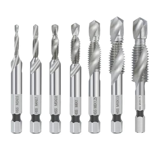 2 STÜCKE/6 STÜCKE/7 STÜCKE Gewindebohrer HSS Sechskantschaft Gewindebohrer Maschinenstecker Gewindebohrer Gewindebohrer M3 M4 M5 M6 M8 10 M12(7pcs silver) von Hameate
