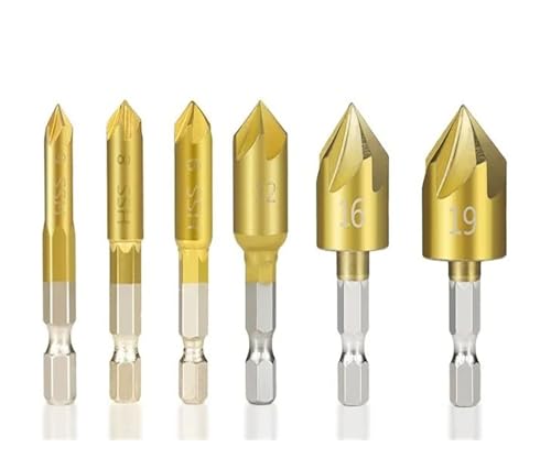6 STÜCKE Sechskantschaft Senker Bohrer Titan Beschichtet 5 Flöte Loch Bohrer 90 Grad Holz Anfasen Cutter von Hameate