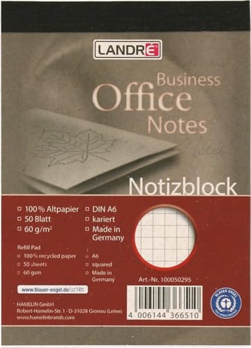 Hamelin GmbH Notizblock A6 60g VE=50 Blatt recycling kariert von Hamelin GmbH